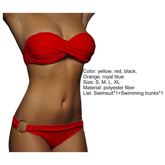 2 Pcs/Set Fabulous Bikini Set Comfortable Two-piece Strapless G-string Women Swimsuit for Vacation