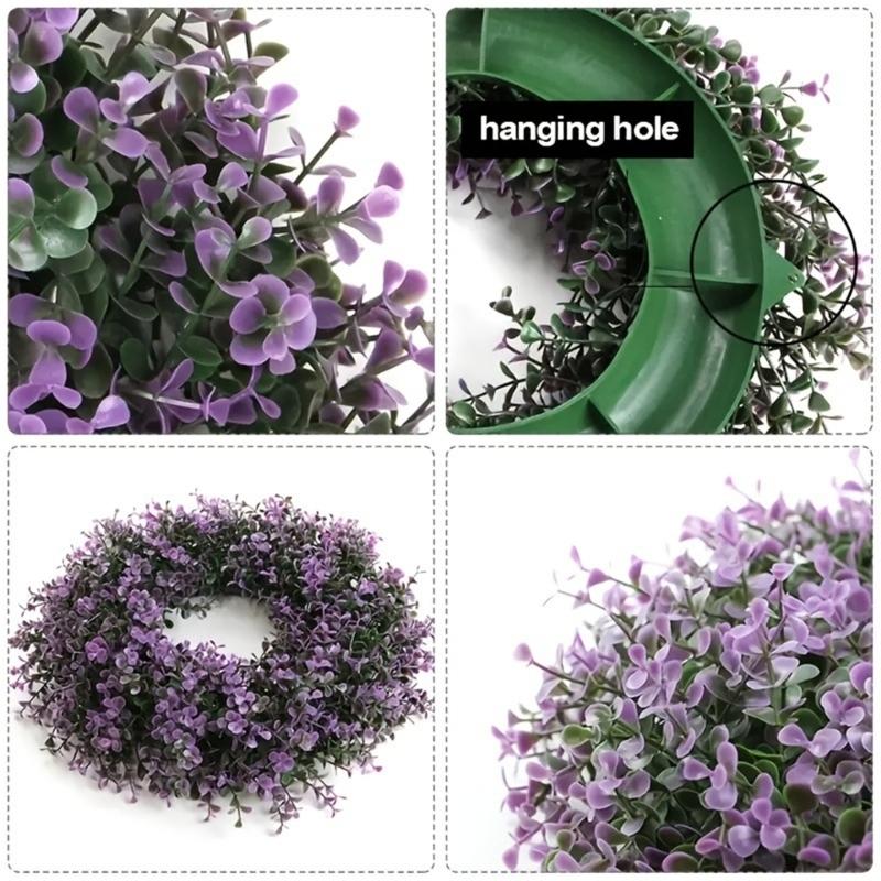 Artificial Spring Wreath PurpleFlower Wreath Eucalyptuses Flower Wreath for Front Door Wall Wedding Party Home