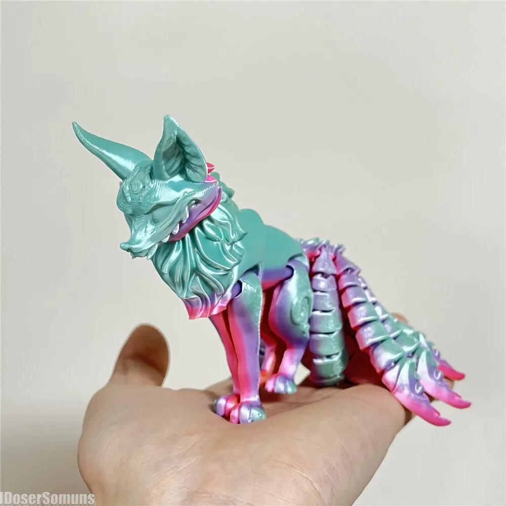 3D-печатная фигурка лисы, подвижная модель с тонким хвостом и множеством суставов, шарнирная фигурка животного, декор для стола, подарки для детей