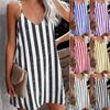 Летнее короткое платье в полоску без рукавов, женское повседневное свободное платье с открытыми плечами, сексуальный пляжный сарафан, мини-платья, большие размеры