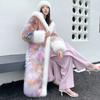 Dream Color Eco-friendly Fur Long Loose Fitting Chinese Antique Colored Fur Coat Women's Toka Coat Hooded Cloak