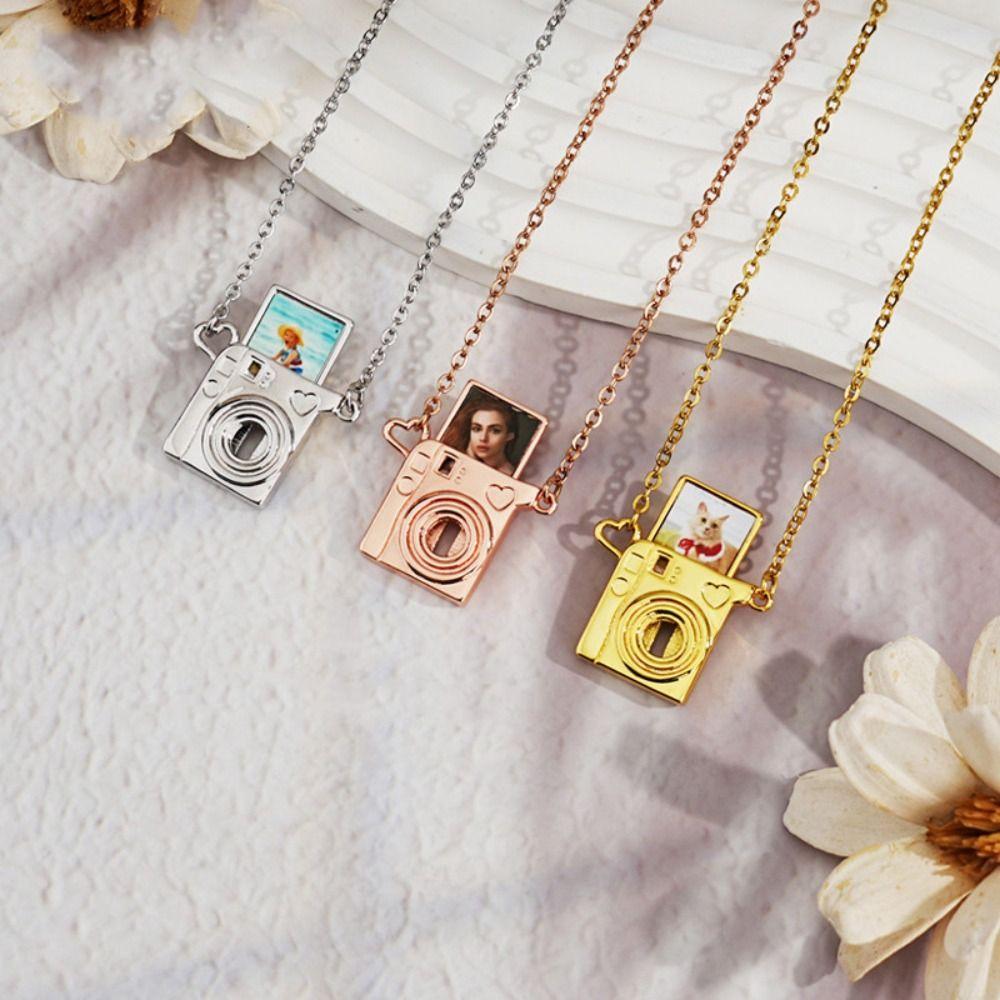 Stainless Steel Photo Frame Necklace Retractable DIY Photo Album Necklace Butterfly Neck Jewelry Accessories