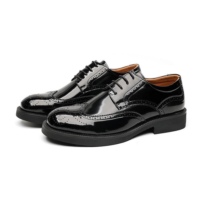 Brock men's shoes British engraved dress men's leather shoes lace-up round head single shoes flow-R