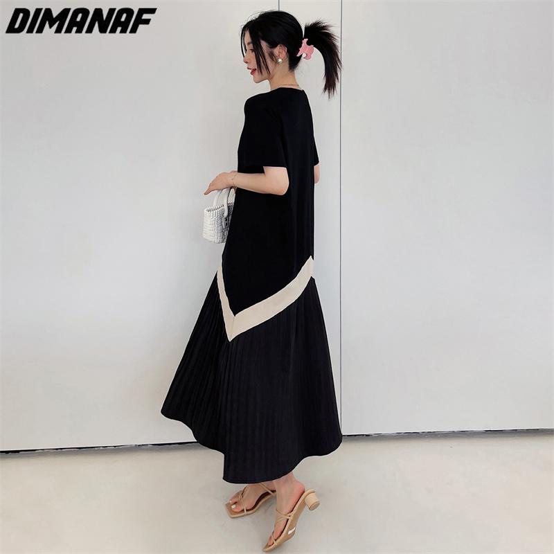 DIMANAF 2023, платье-футболка больших размеров, летнее женское однотонное свободное пляжное платье в полоску, повседневное женское платье с круглым вырезом