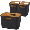 Doshisha Storage Boxes, Eco-Friendly Design Boxes, Set of 3, Large and Small, Canvas and Wood Finish, ESB-BK3P (1 Large Box: 36cm W X 26cm D X 24cm H,