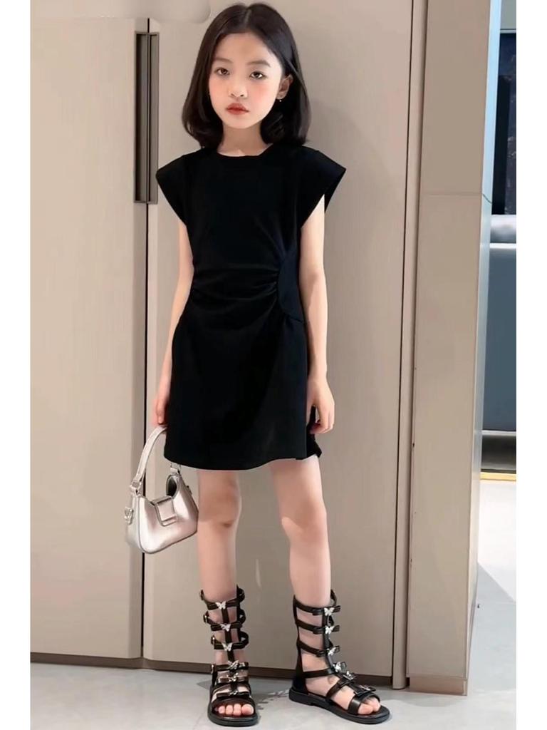 Korean-Style Girls' Sleeveless A-Line Dress - Summer Waist-Fit Fashion for Middle & Big Kids
