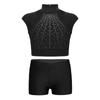 Girls Sleeveless Crop Top Shiny Rhinestones Cutout Design with V Front Waistband Shorts Dance Outfit