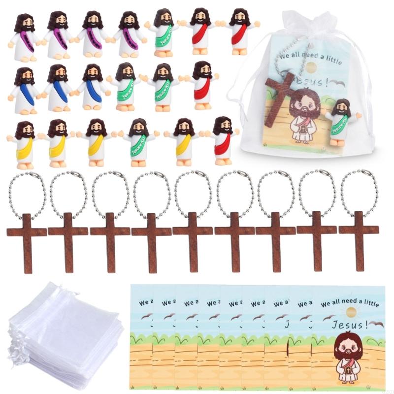 62KD Classroom Faith Activity 20 Set PVC Savior Figurines Crosses Prayer Cards Bags