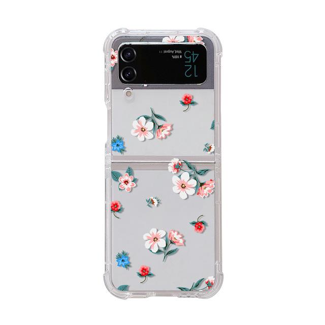 Для Samsung Galaxy Z Flip 4 3 чехол с рисунком свежих цветов, прозрачный силиконовый браслет, складной противоударный чехол, аксессуары
