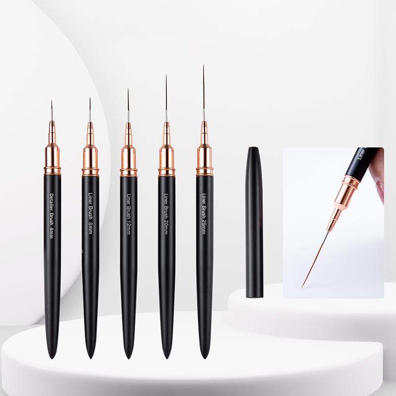 Лайнер для ногтей Diy Drawing Painting Flower Line Stripes Pen 4Mm-25Mm Metal Handle Nail Art Brush With Cover Nail Brushs