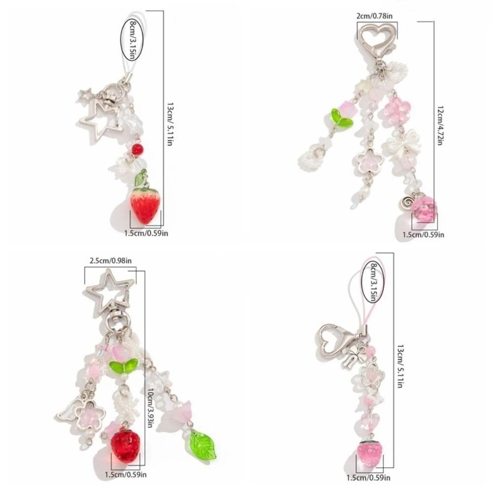 Strawberry Design Beaded Phone Chain Cute Flower Key Pendant Accessories Bag Charm Fairytale Theme