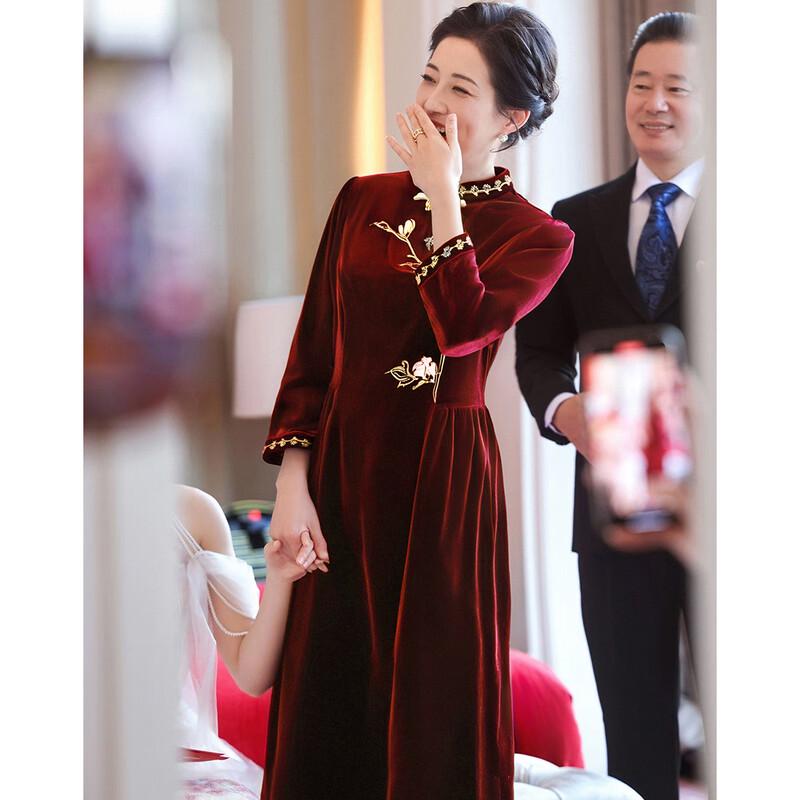 Pasite Velvet Embroidered Chinese Style Mother of the Bride/Groom Dress