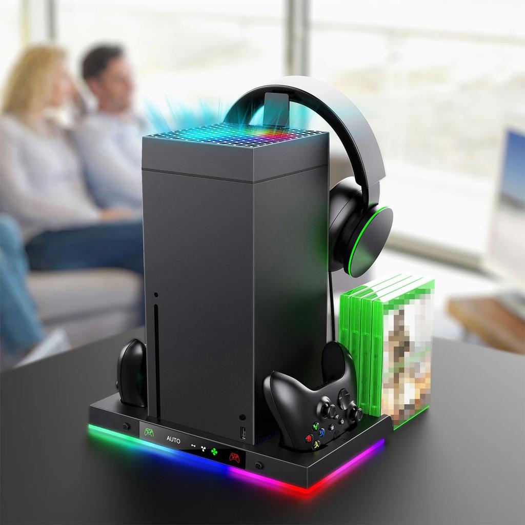 Зарядная станция для консоли Xbox, станция с умным контролем температуры + Настольный вентилятор с RGB-подсветкой