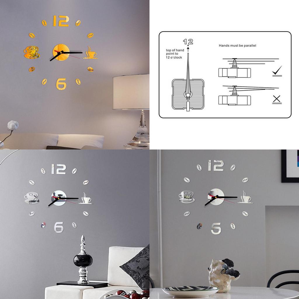 Элегантные 3D DIY Наклейки на стену в виде акрилового зеркала в форме кофейной чашки с часами для домашнего декора, наклейки-муралы