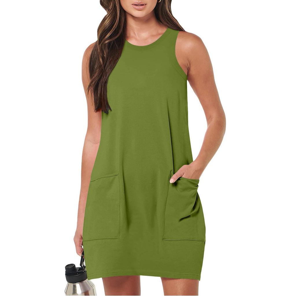 Women's Summer Casual Sleeveless Sundress With Pockets Short Beach Vacation Tank Dresses
