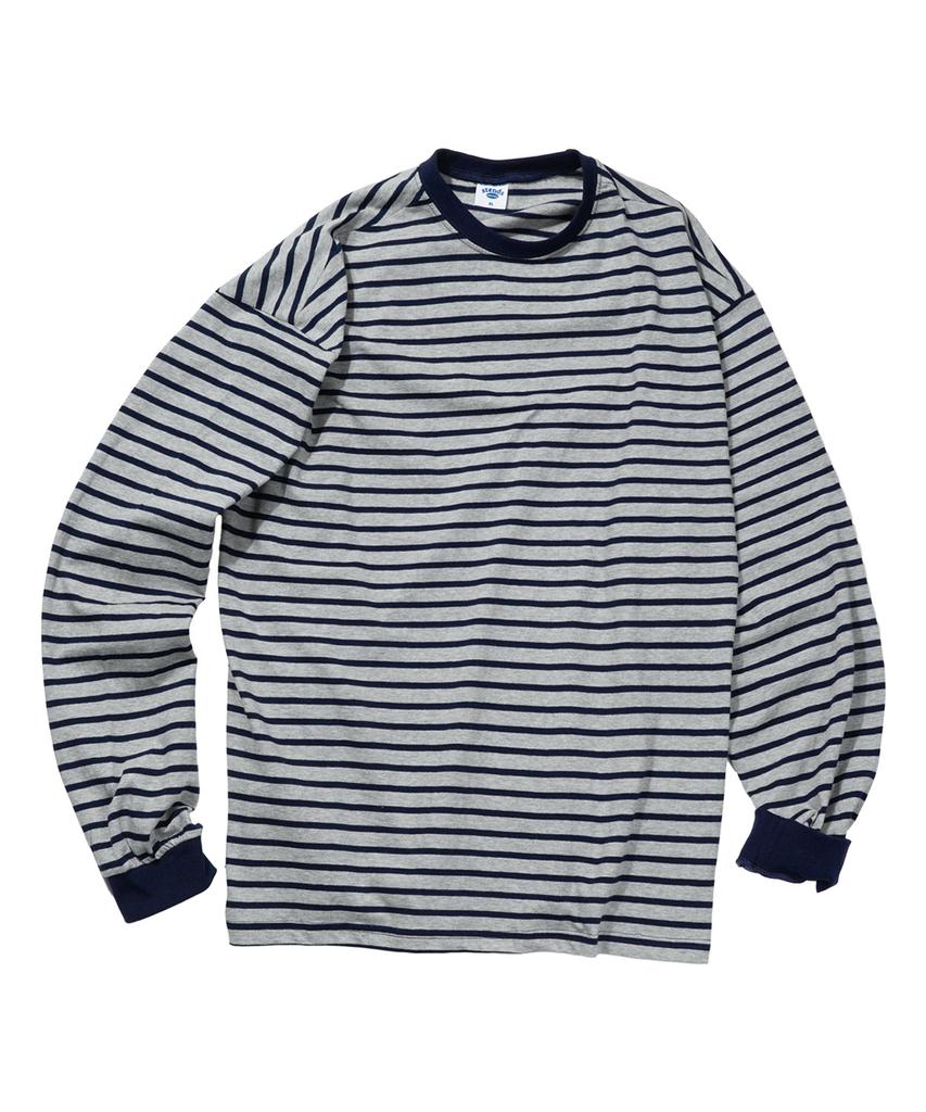 STENDS [M~4XL] Полосатая футболка с длинным рукавом_Серый
