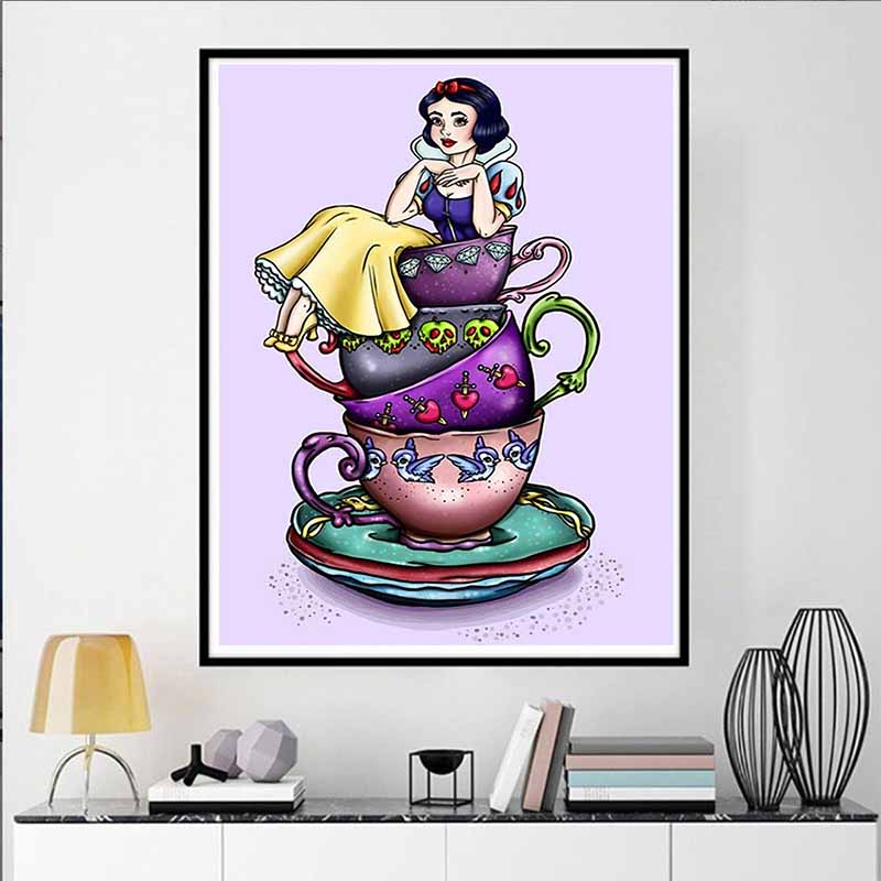 Disney Diamond Painting Snow White Teacup Stacking Trendy Illustration 5D Diamond Painting Art Embroidery Cross-stitch Room Decoration