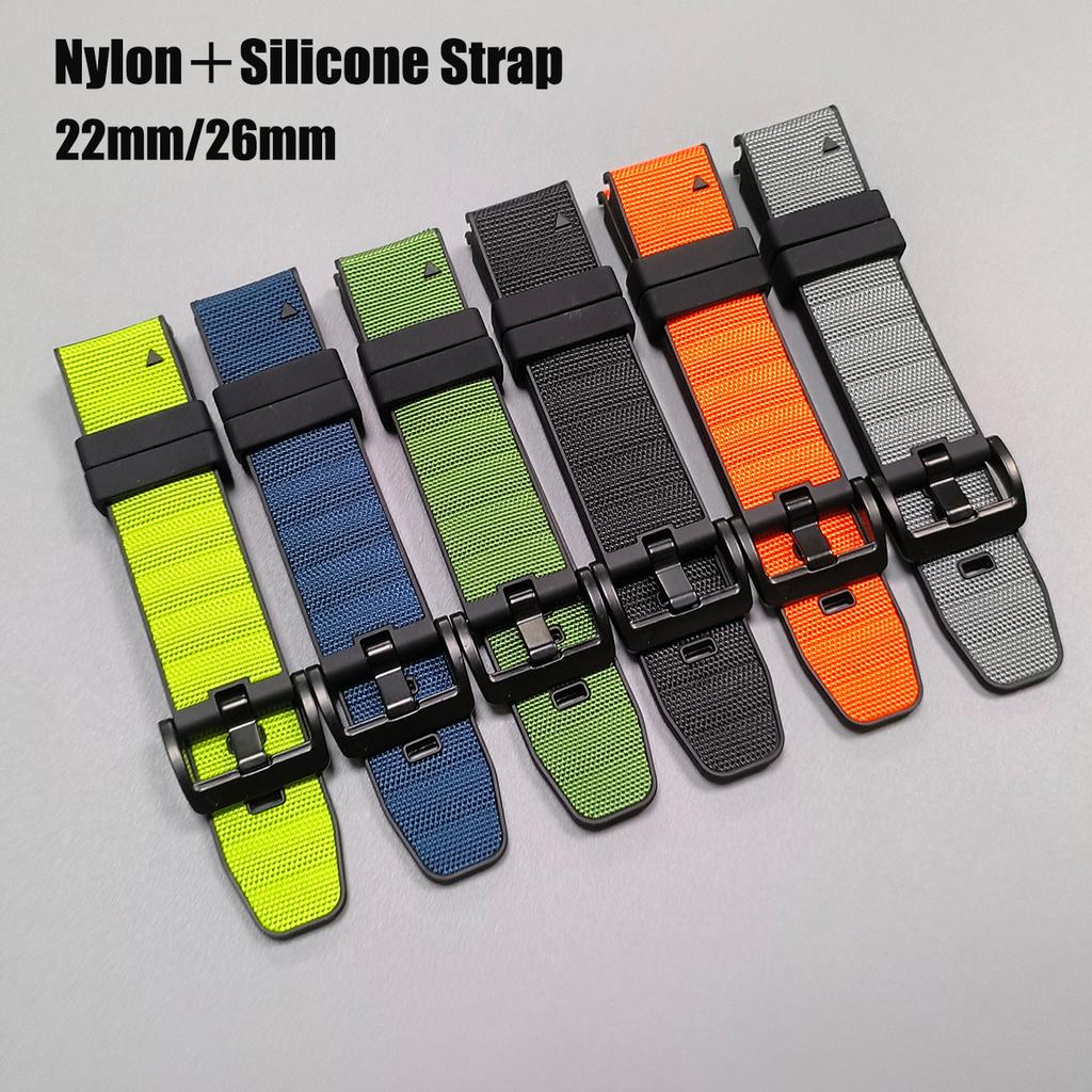 QuickFit 22mm 26mm Leather+Silicone Strap For Garmin Fenix 8 47mm 51mm 7 7X 6 6X 5 5X Plus Enduro 3 Tactix 9 Forerunner 965 955 970 Nylon Band
