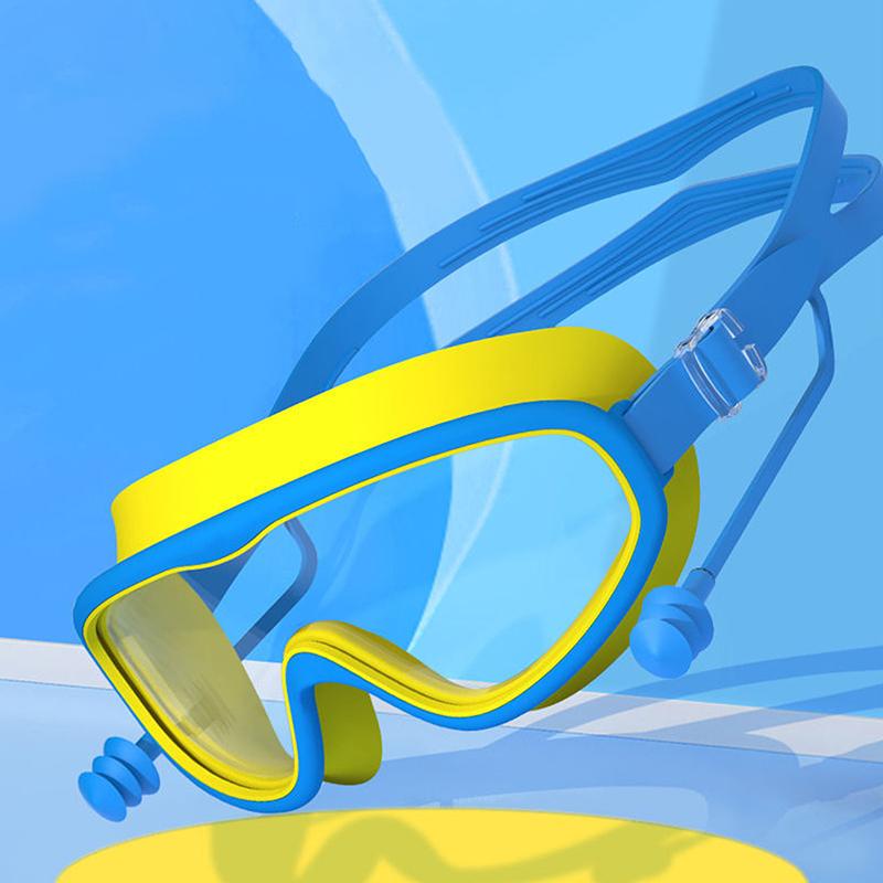Children's Swimming Goggles with Large Frame Waterproof and Anti Fog High-definition Protective Glasses Including Earplugs