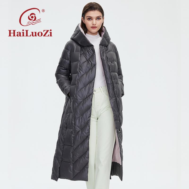HaiLuoZi 2022 женская зимняя куртка, модное длинное плотное женское пальто до колена, уникальный дизайн, хлопковые парки с диагональным поясом 6037