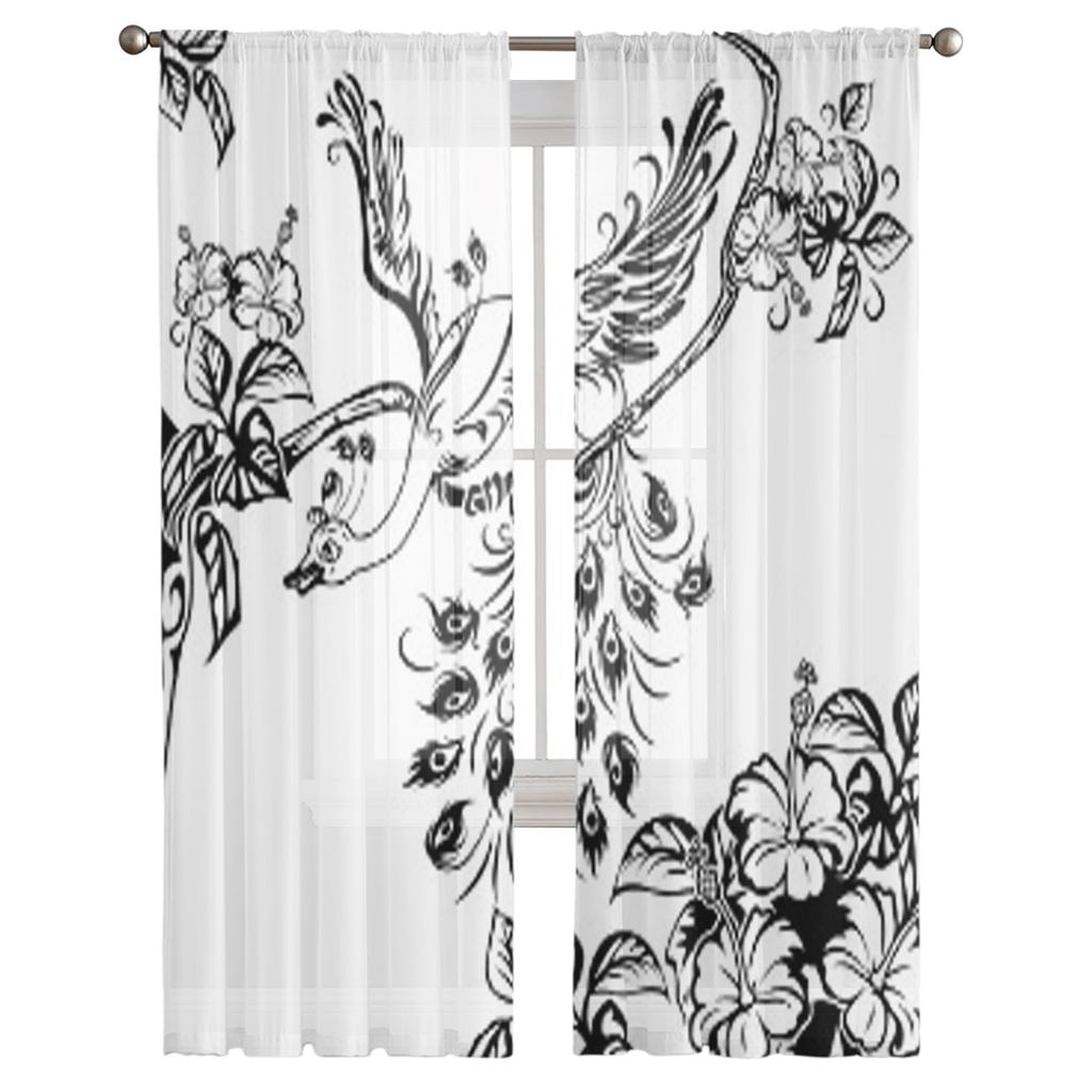 Ветка павлиньего дерева цветы гибискуса шифоновые прозрачные шторы для гостиной спальни оконные занавески вуали тюль Cortinas