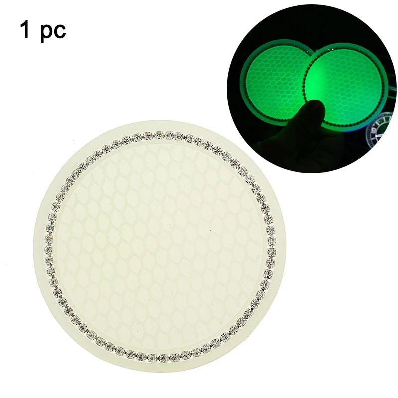 2pcs Non-slip Car Water Cup Pad Luminous Car Coaster Pad Mat Cup Bottle Holder Rhinestone Rubber Pad Mat Car Styling Accessories