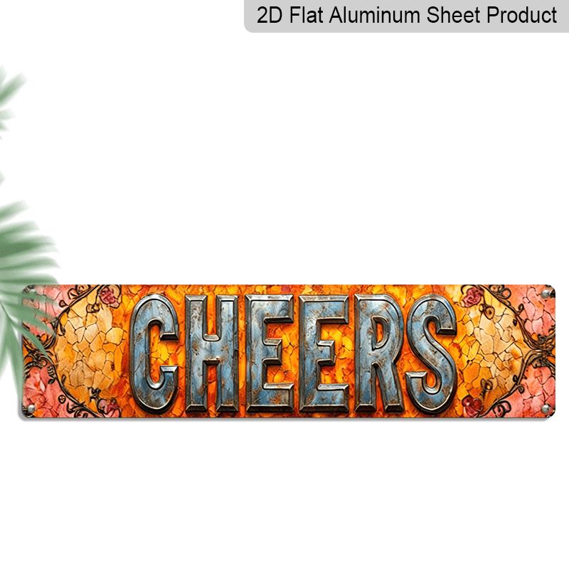 Плоский 2D, 1 шт. ретро Металлическая Декоративная табличка CHEERS из алюминия - 15,7x3,9 дюйма Декор в деревенском стиле с цветочным орнаментом, подходит для дома