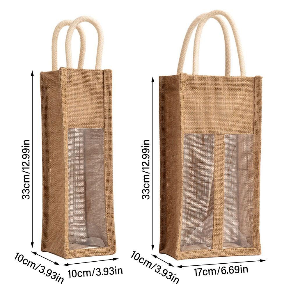 with Window and Handle Burlap Wine Bottle Bags Reusable Wedding Birthday Party Wine Carrier Tote Bags Durable Washable
