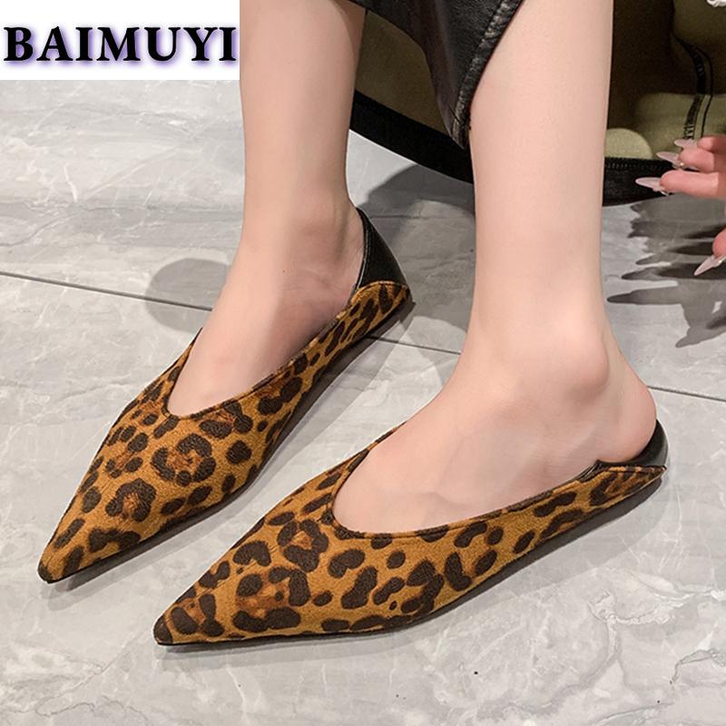 Остроносые женские туфли на плоской подошве с леопардовым принтом, модные туфли 2025 года, модные сексуальные тапочки из замши для вечеринок, женские туфли из замши