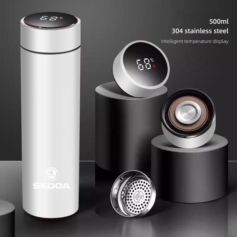 2025 Hot 500ml Car Insulated Cup Water Cup Coffee Tea Thermos Mug For Skoda Octavia Fabia Superb Yeti Vrs Enyaq Rapid Kodiaq Kam