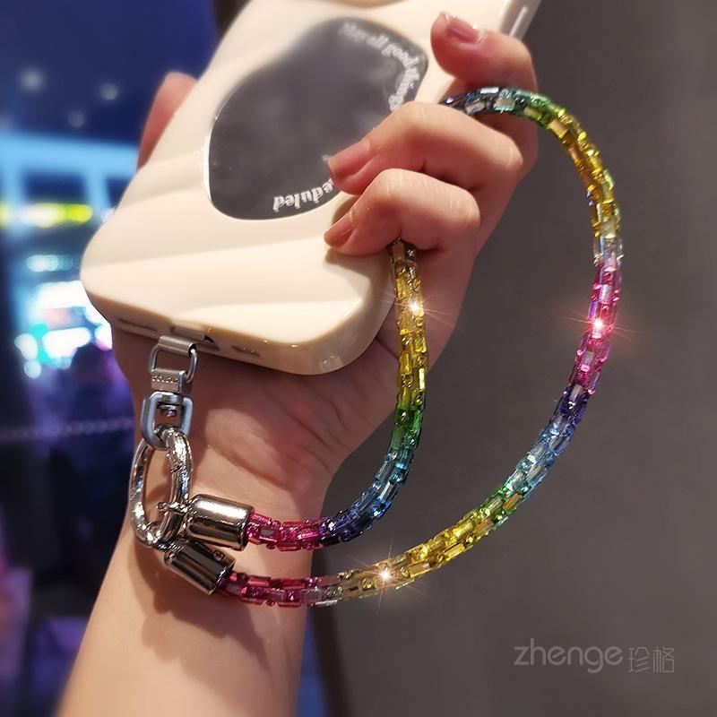 Fashion glitter diamond sequin bracelet, mobile phone lanyard, ins style metal round buckle clip, strong and durable, wrist women's short model
