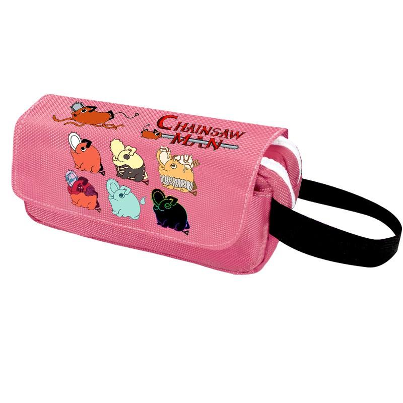 Chainsaw Man Pencil Case Cartoon Anime Stationery Organizer Double Zipper Large Capacity Students