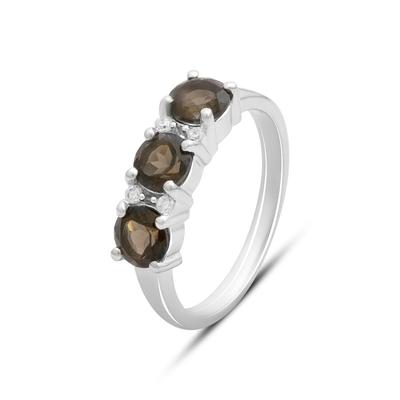Серебряное кольцо с натуральным раухтопазом (дымчатым кварцем) 1.47ct, фианитами, вес изделия 3,11 гр (2177883)