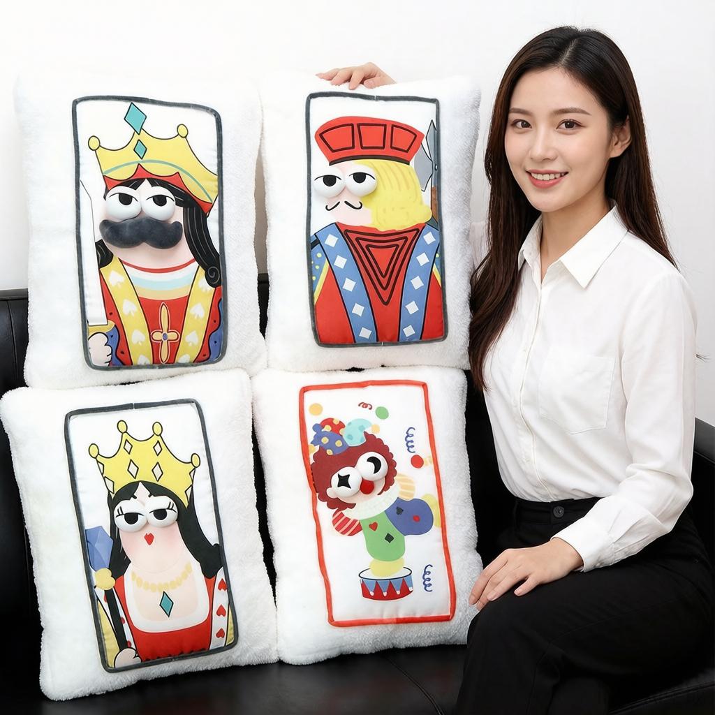 40Cm Funny Playing Card Plush Pillow Stuffed 3D Eyes King Queen Jake Big Joker Seat Cushion Back Head Support Plushie Decor