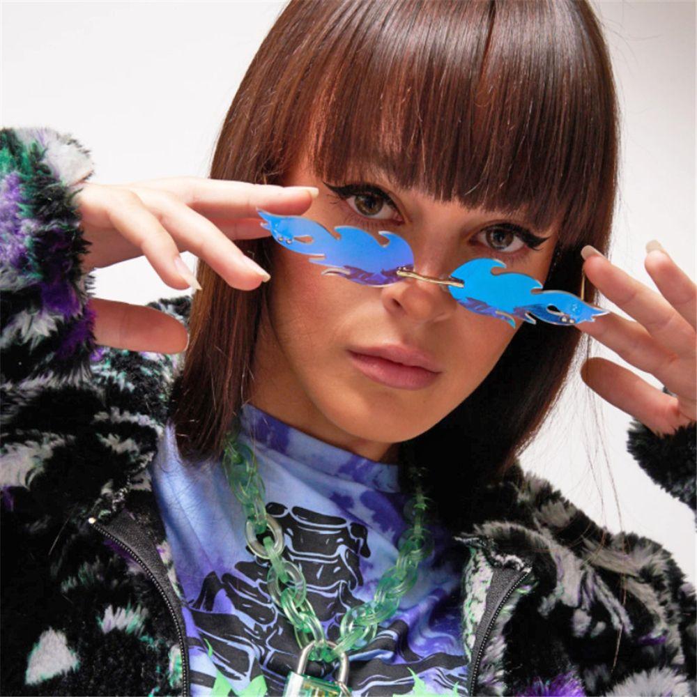 Trendy Party Metal Rimless Fashion Flame Sunglasses Sun Glasses Sunglasses for Women Flame Shaped