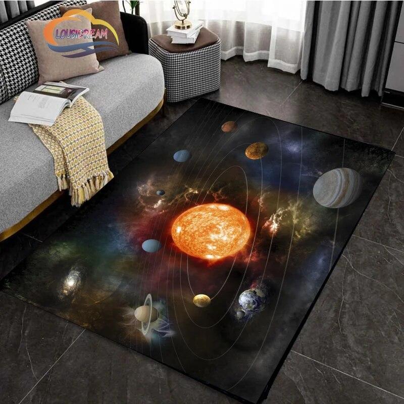 Cartoon Space Rug Universe Ufo and Many Planets In Galaxy Carpet Solar System Living Room Bedroom Fashion Decoration