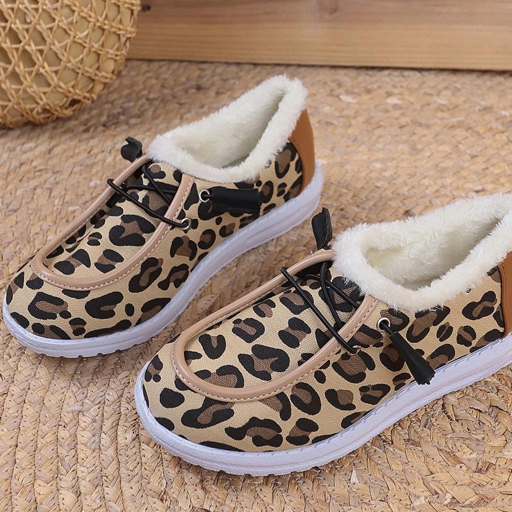 Женские осенне-зимние ботинки на плоской подошве с леопардовым принтом, слипоны, флис, повседневные домашние, больших размеров