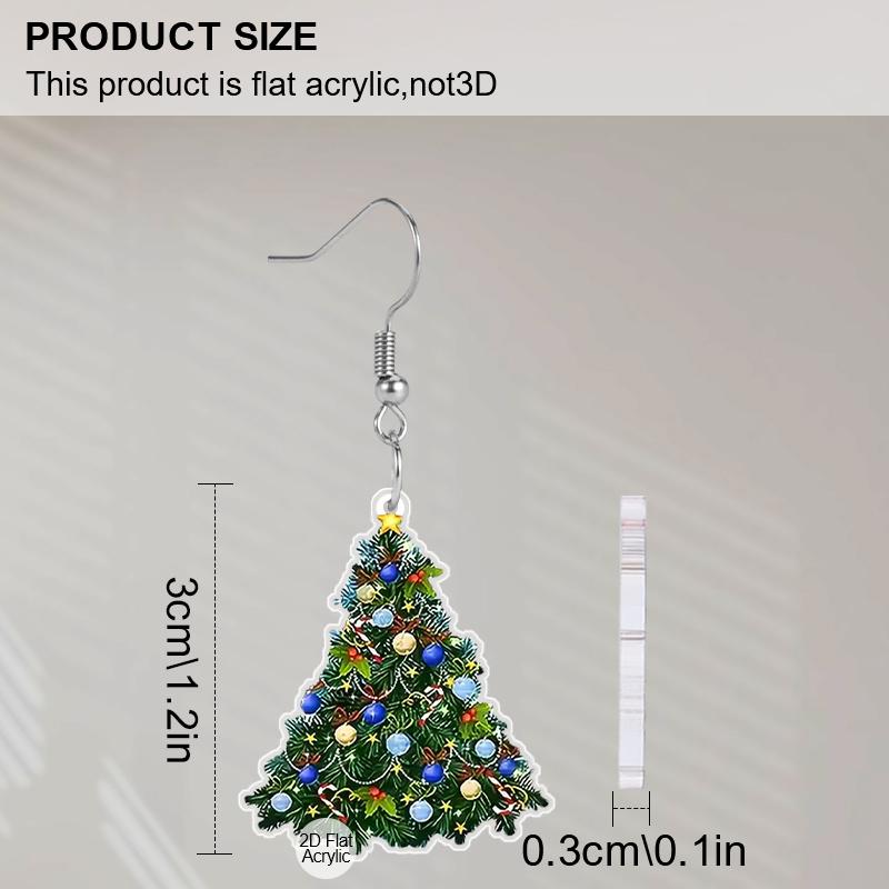 2D Flat Christmas Tree Earrings Acrylic Christmas Holiday Earrings Colourful Christmas Tree Drop Dangle Earrings for Christmas Jewelry Gifts for Women
