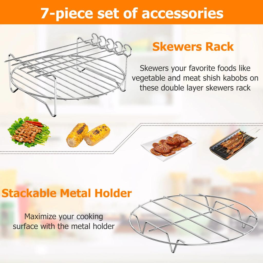 2 шт. Аксессуары для электрической фритюрницы Air Fryer из нержавеющей стали 430, двухслойная решетка для гриля, паровая решетка для фритюрницы Air Fryer