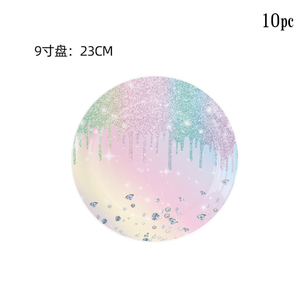 Diamond Party Disposable Tableware Girls Macaron Rainbow Birthday Party Supplies Rainbow Gradient Paper Plates Napkins Cups