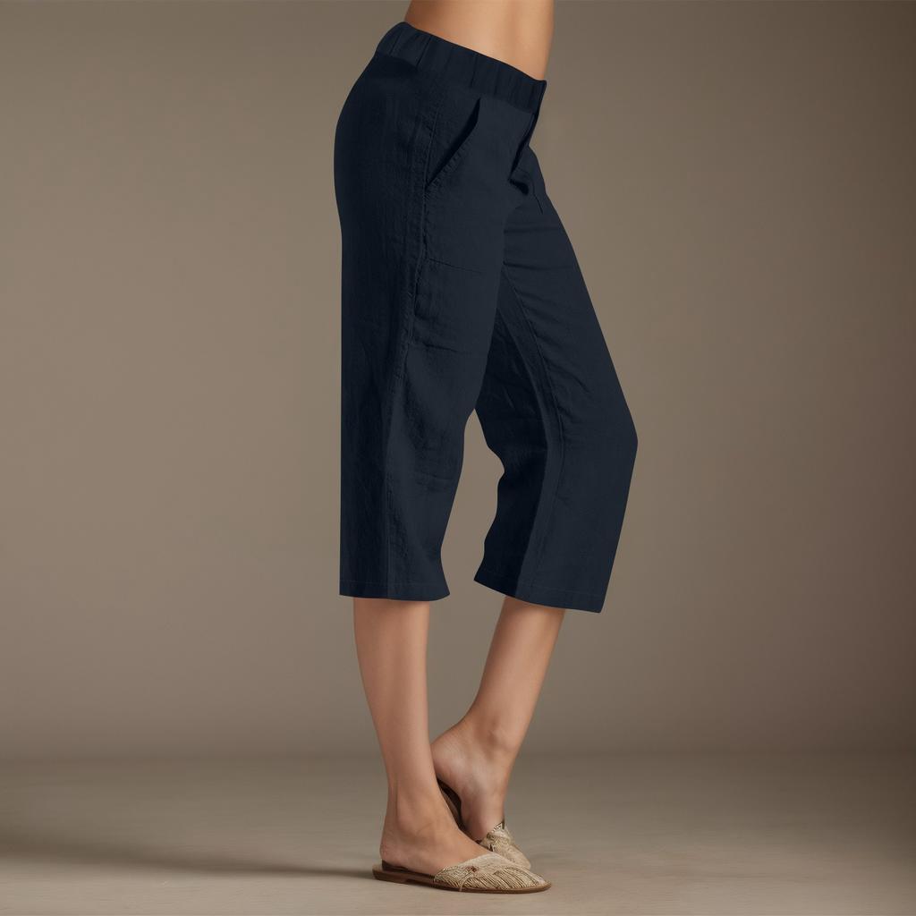 Женские однотонные брюки из хлопка и льна, свободные брюки с 7 точками и карманами