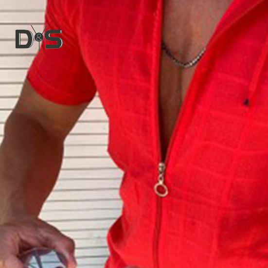 Мужская футболка с капюшоном, короткими рукавами, клетчатая футболка на молнии, повседневный тонкий летний топ для спорта, отдыха на природе, пляжа