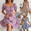 Spring and Summer Temperament Women's Floral Skirt Tie Waist Large Swing Dresses