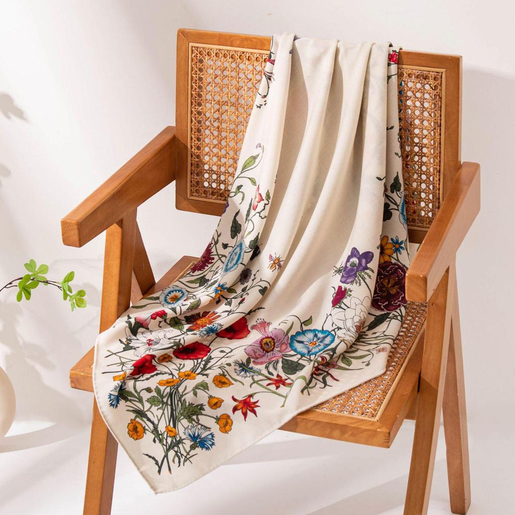 Двусторонний шарф-снуд из шелка и шерсти с цветочным принтом для женщин - Элегантная, Роскошная, Легкая шаль