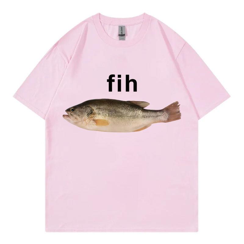 Смешная футболка с мемом Fih Fish Высококачественная модная футболка с коротким рукавом Унисекс Женская Повседневная Свободная Хлопковая футболка Летняя Уличная одежда
