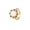 Ethnic Style Adjustable Rose Flower Ring with Gold-Plated Imitation Jade for Women