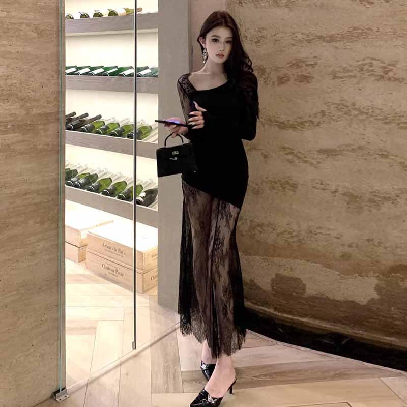 Женское французское элегантное сексуальное кружевное длинное платье