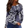 Women's Fashion Hem Slit Casual Retro Floral Print Round Neck Long Sleeve Top