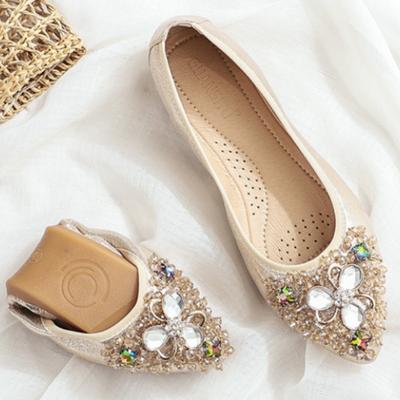 2025 Размер 34-42 Обувь Женская Весна Складные Балетки Женщины Бабочка Стразы Плоские Туфли для Путешествий Женские Лоферы WSH2549