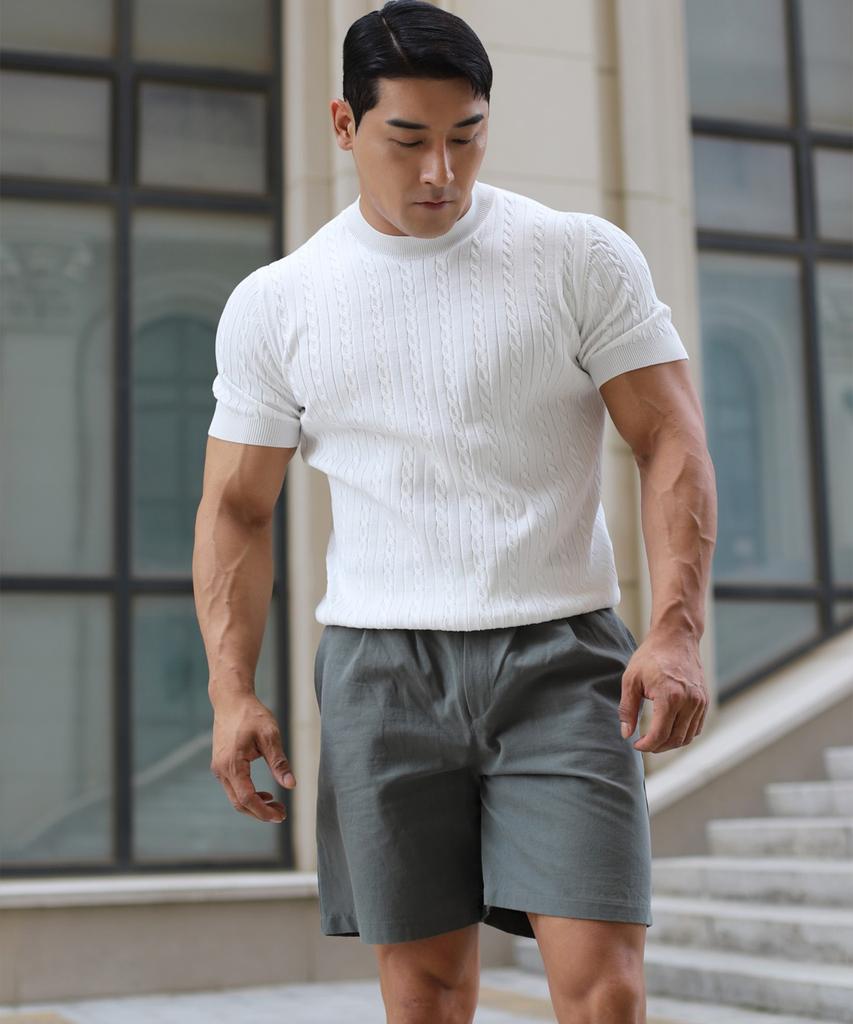 Bestfit Облегающий Ребристый Круглый Вырез Короткий Рукав Вязаный A211